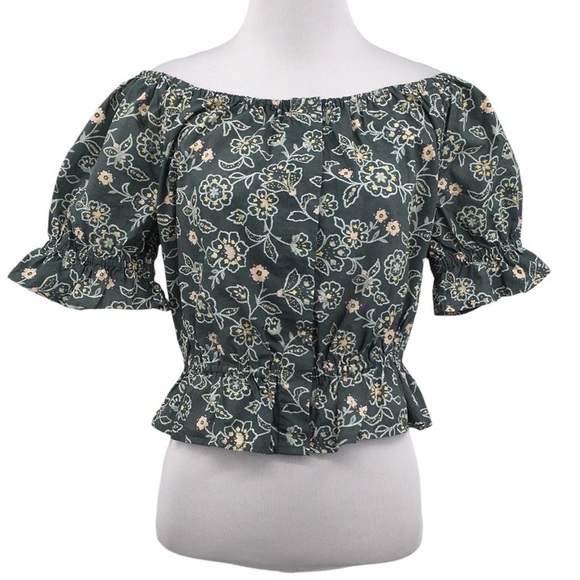 J. Crew Gathered Scoopneck Top In Vintage Vines Womens Small Cropped 100% Cotton - Picture 1 of 15